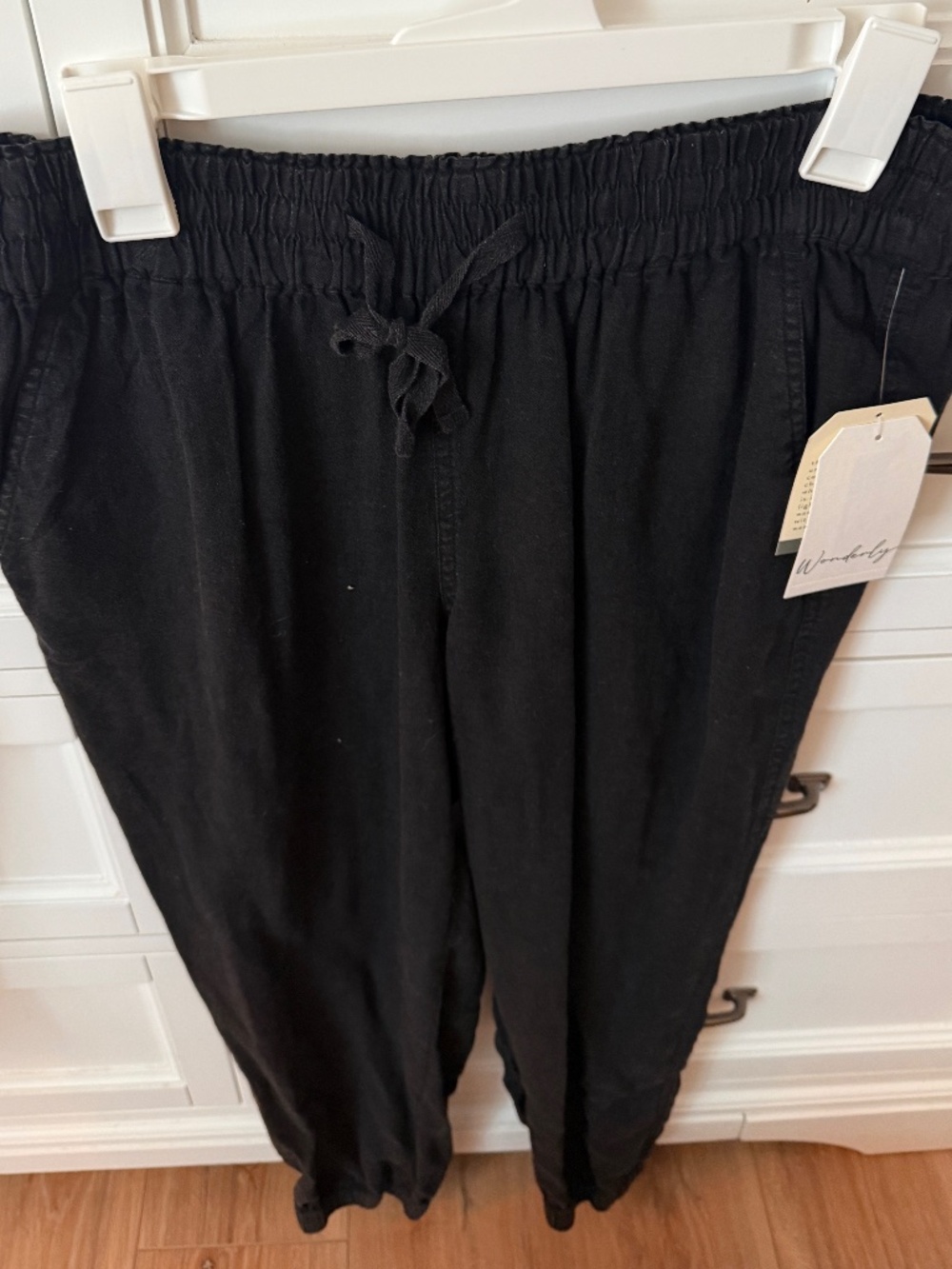 Womens Petite size medium womens linen blend black jogger
